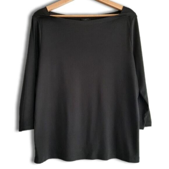 TALBOTS Boat Neck Soft Supima Cotton Blend Black Long Sleeve Tee Sz XL Petite - Picture 1 of 9